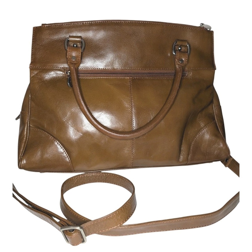 Ashwood Cognac‎ Tan Genuine Leather Tote Crossbody Purse Bag Stag Logo Silver